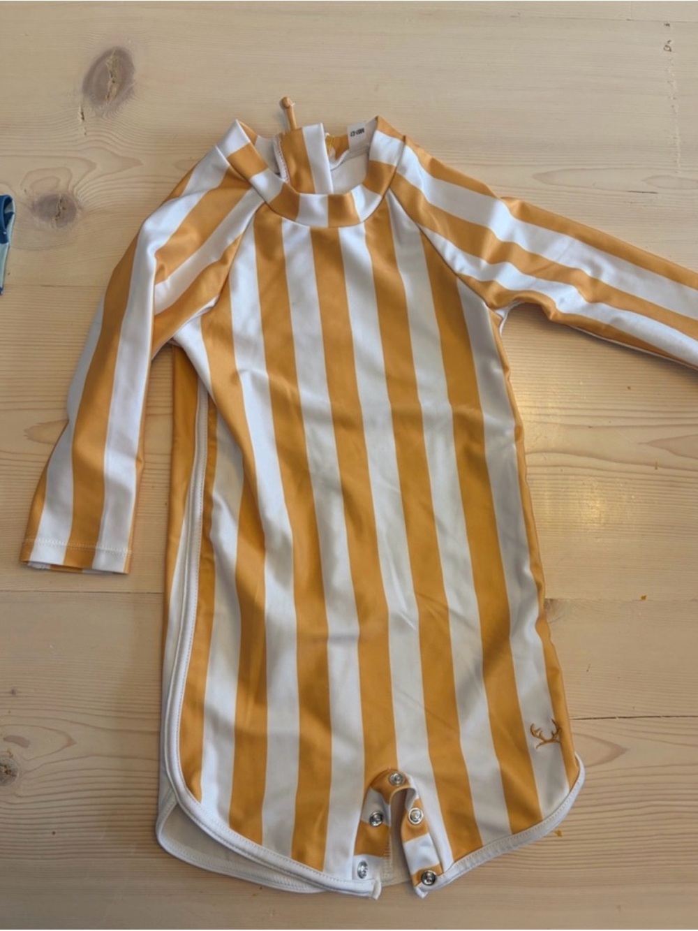 Kids Yellow & White Striped Long-Sleeve Rashguard Swim Suit